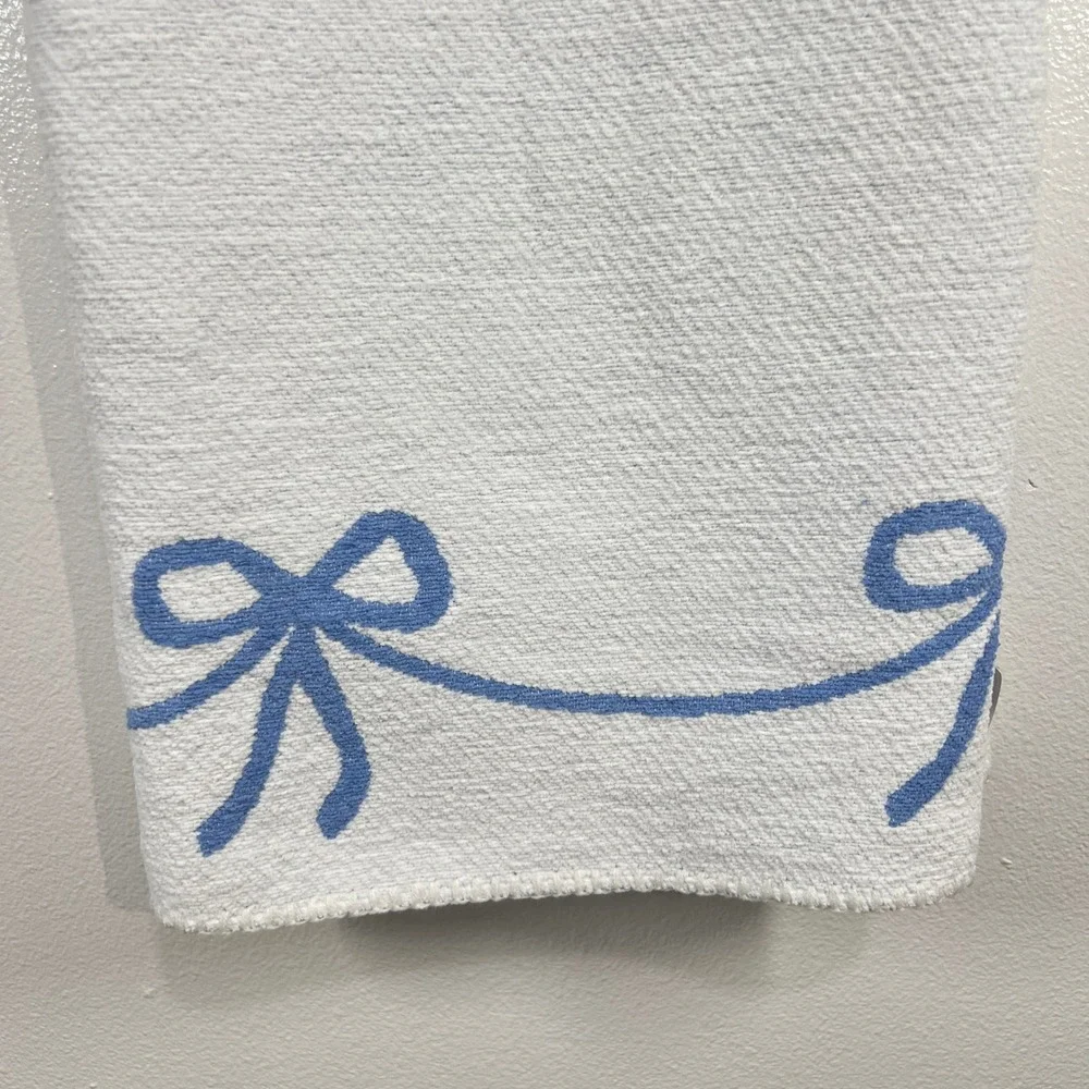 Shabby Chic Decorative Throw Blanket White Blue Bows Accent 50
